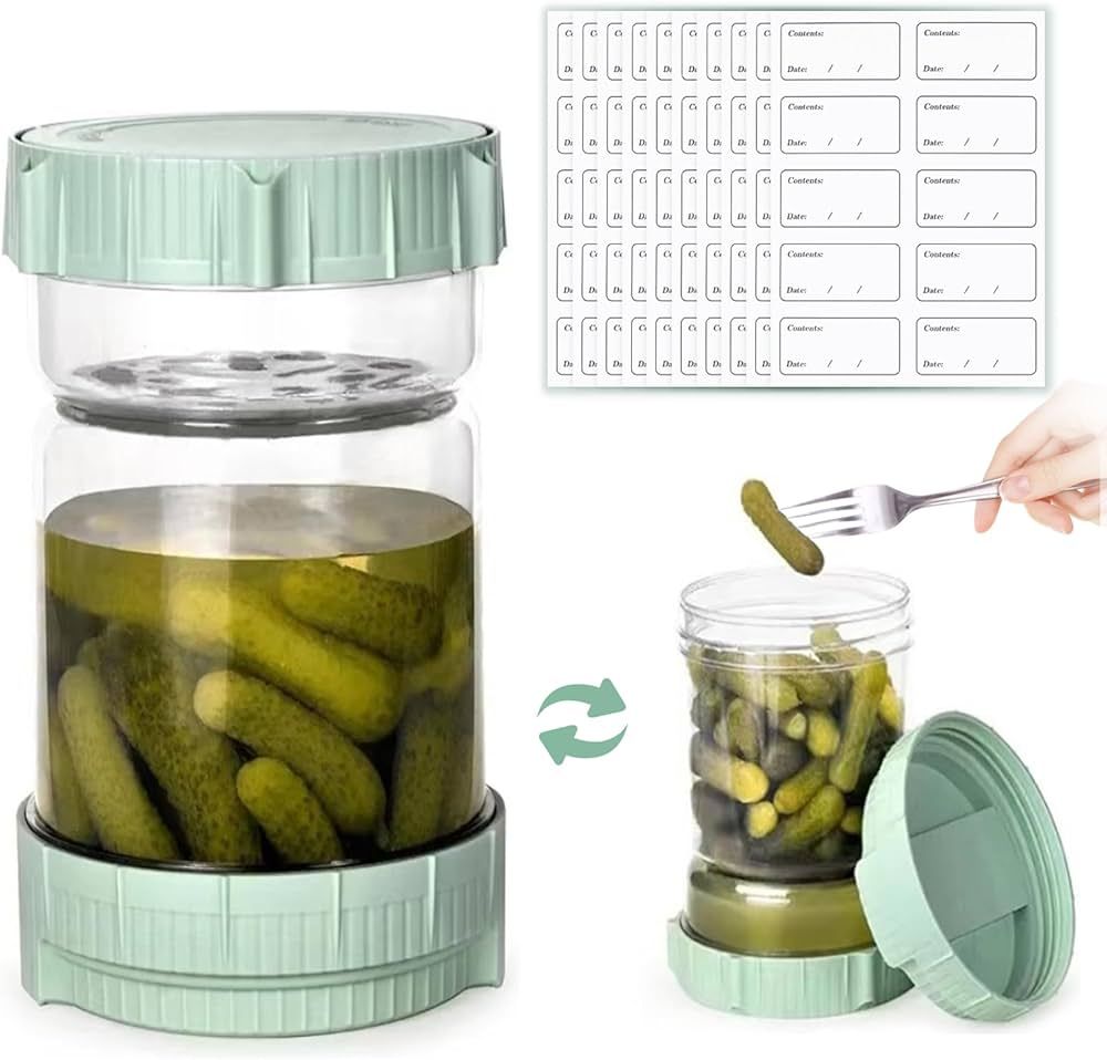 PILSAMAS Pickle Jar with Strainer Flip &100 Labels, Pickle Fork Tool - Unique Kitchen Gadgets, Pi... | Amazon (US)