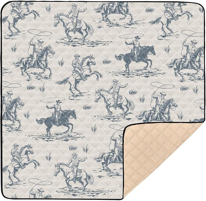 Baby Play Mat Western Cowboy Horse Retro 50" X 50" Play Gym Crawling Mat Soft Non-Slip Portable P... | Amazon (US)
