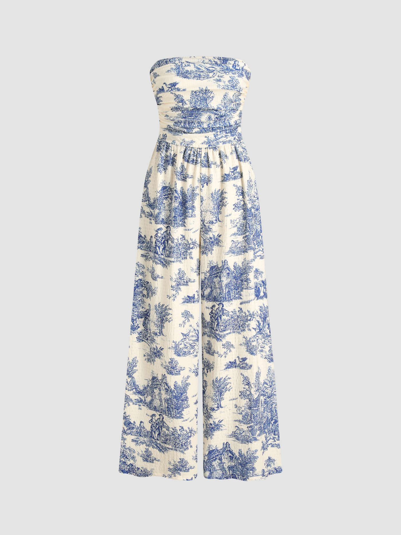Toile de Jouy Texture Shirred Tube Jumpsuit | Cider