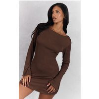 Chocolate Onion Skin Boat Neck Flute Sleeve Mini Bodycon Dress | PrettyLittleThing US