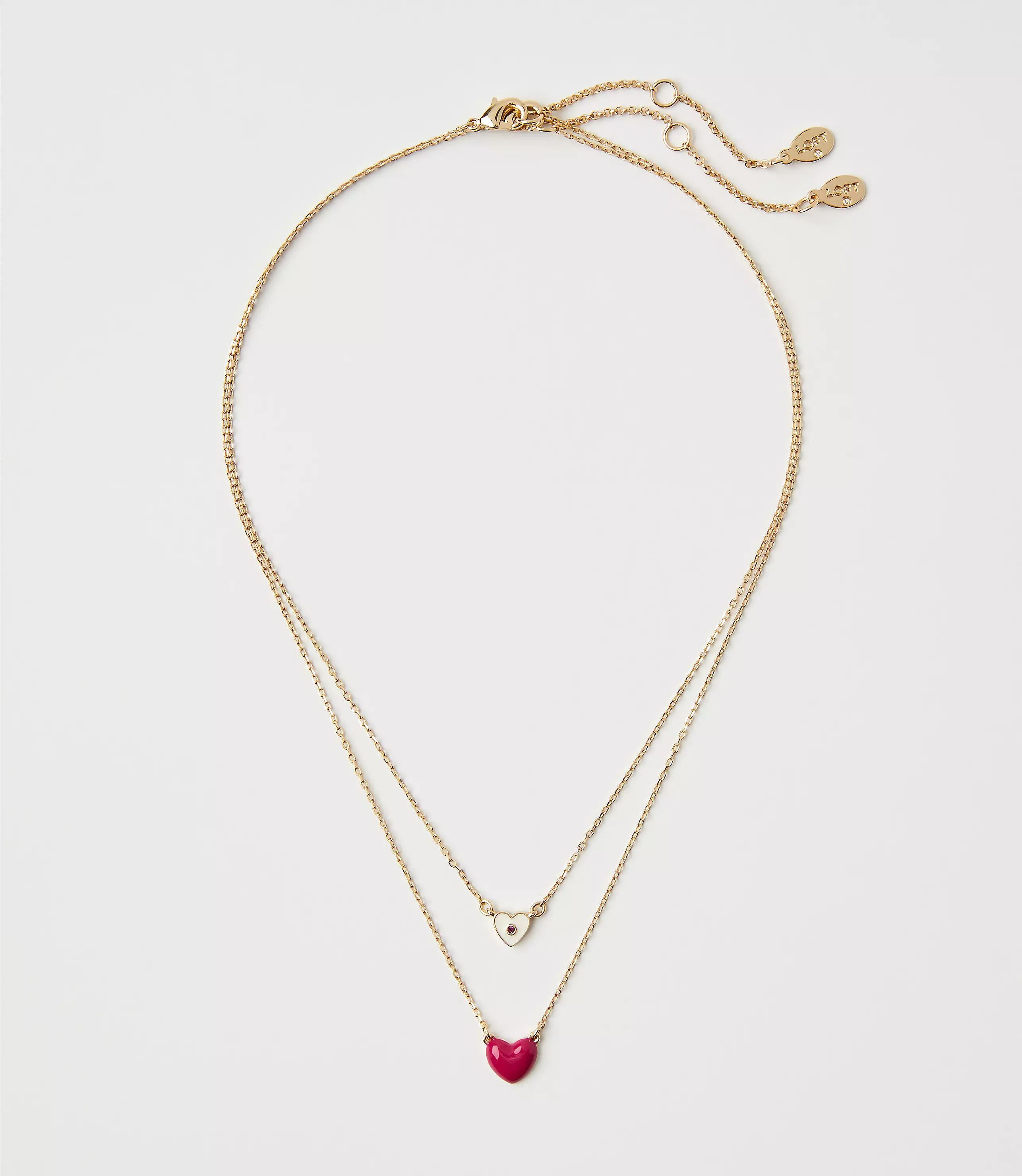 Enamel Heart Layered Necklace Set | LOFT