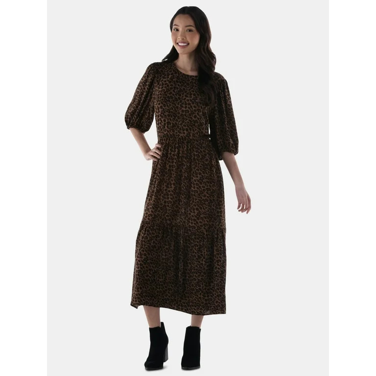 Time and Tru Women’s and Women's Plus  Tie-Back Midi Dress, Sizes XS-4X | Walmart (US)