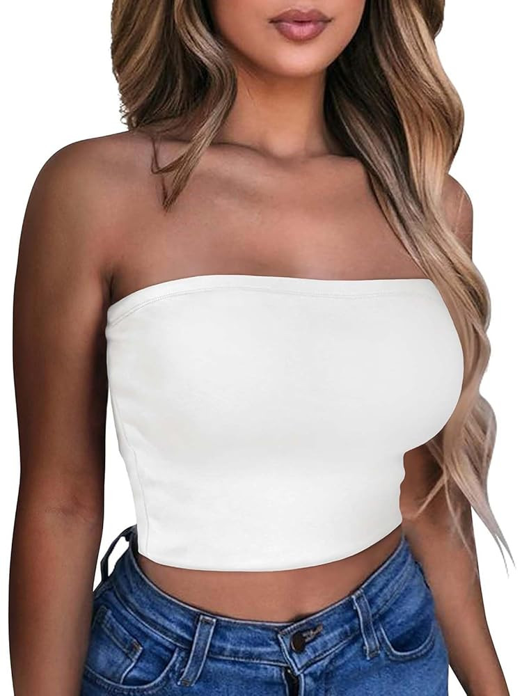 Summer Tube Tops Basic Crop Tops for Women Strapless Tank Casual Tunics Sexy Short Shirts | Amazon (US)