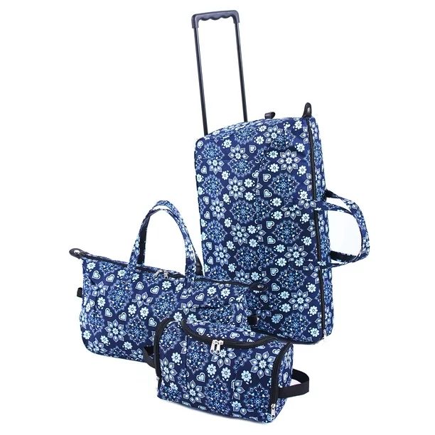 Trendy Duffel Bag, Tote and Toiletry Bag Luggage Set - Blue Floral - 3 Pieces | Walmart (US)