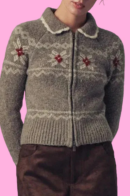 Fair Isle Zip-Up Knit Cardigan | Teggy French