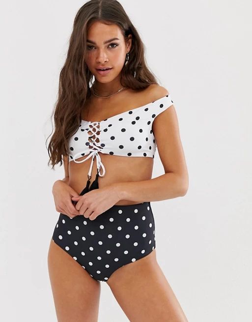 New Look tie up bikini top in polka dot | ASOS US