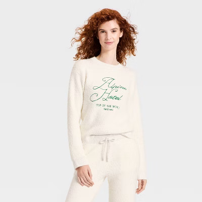 Women's Long Sleeve Cozy Alpine Knit Bouclé Crewneck Pullover Sweater - Universal Thread™ Cream L | Target
