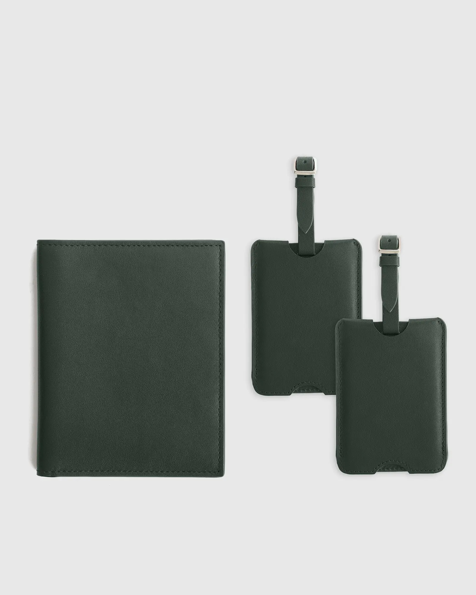 Nappa Leather RFID Blocking Passport Holder & Luggage Tags Set in Dark Green | Quince