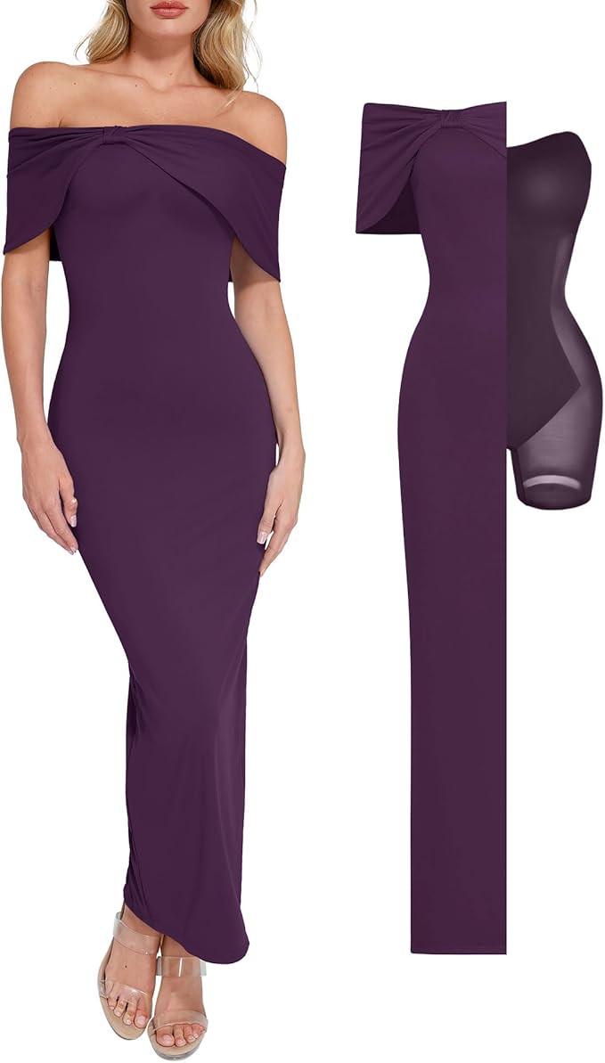 Popilush Off The Shoulder Maxi Dress Wedding Guest Formal Dresses for Women Sleeveless Bodycon Lo... | Amazon (US)