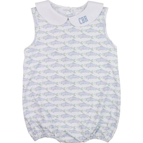 Green And Blue Trout Print Knit Bubble | Cecil and Lou