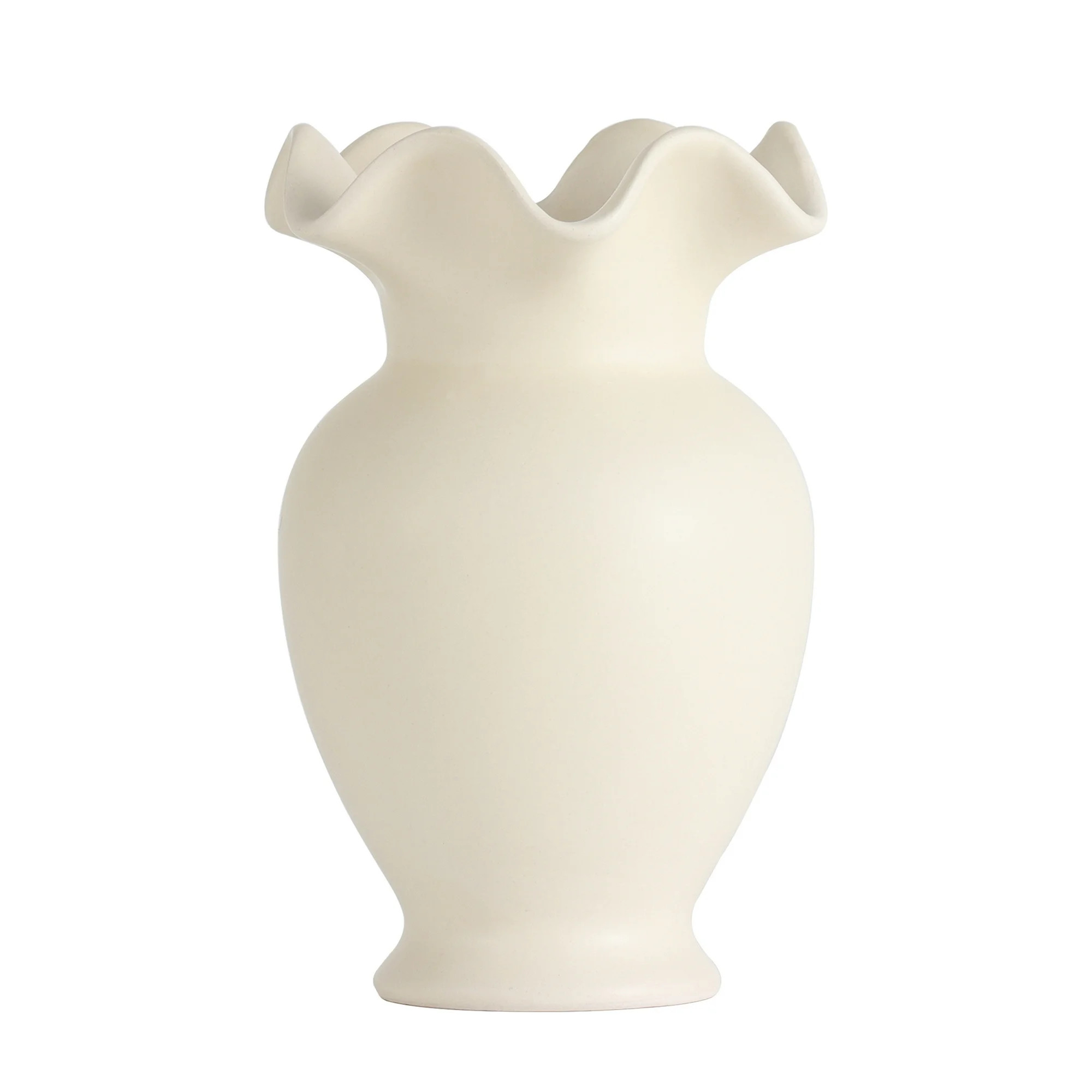 Home Decor Collection Ruffle Shaped off-White Ceramic Indoor Tabletop Vase | Walmart (US)