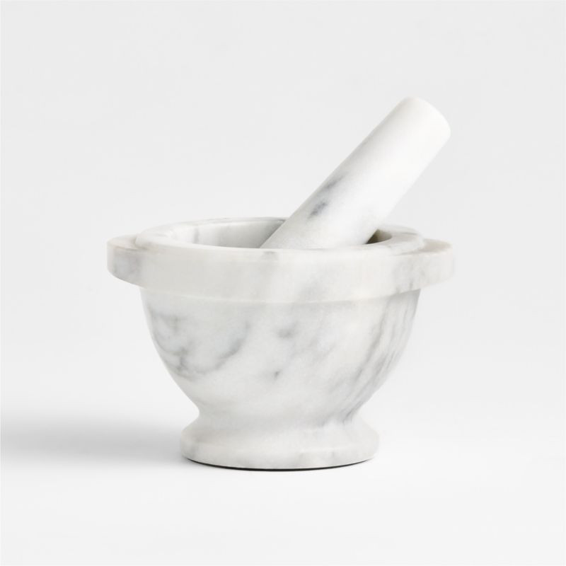 French Kitchen White Marble Mortar and Pestle Molcajete Bowl Grinder + Reviews | Crate & Barrel | Crate & Barrel