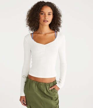 Long Sleeve Ruched Shrunken Tee | Aeropostale