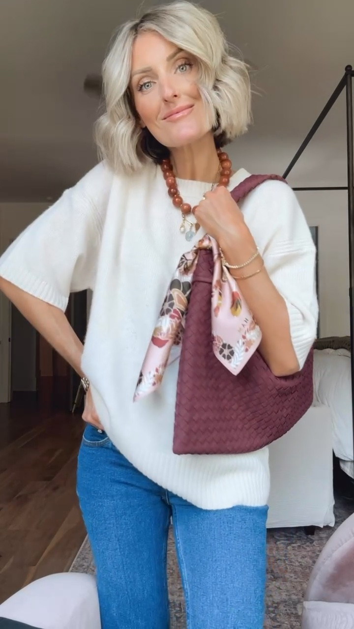 This cream short sleeve sweater is on major sale this weekend! A closet staple you can style so many ways! This burgundy purse is such a good Amazon find! Wearing S/25!

Loverly Grey, J. Crew Sale, cream sweater, burgundy purse, satin scarf, fall outfit, maternity jeans 

#LTKSeasonal #LTKSaleAlert #LTKStyleTip