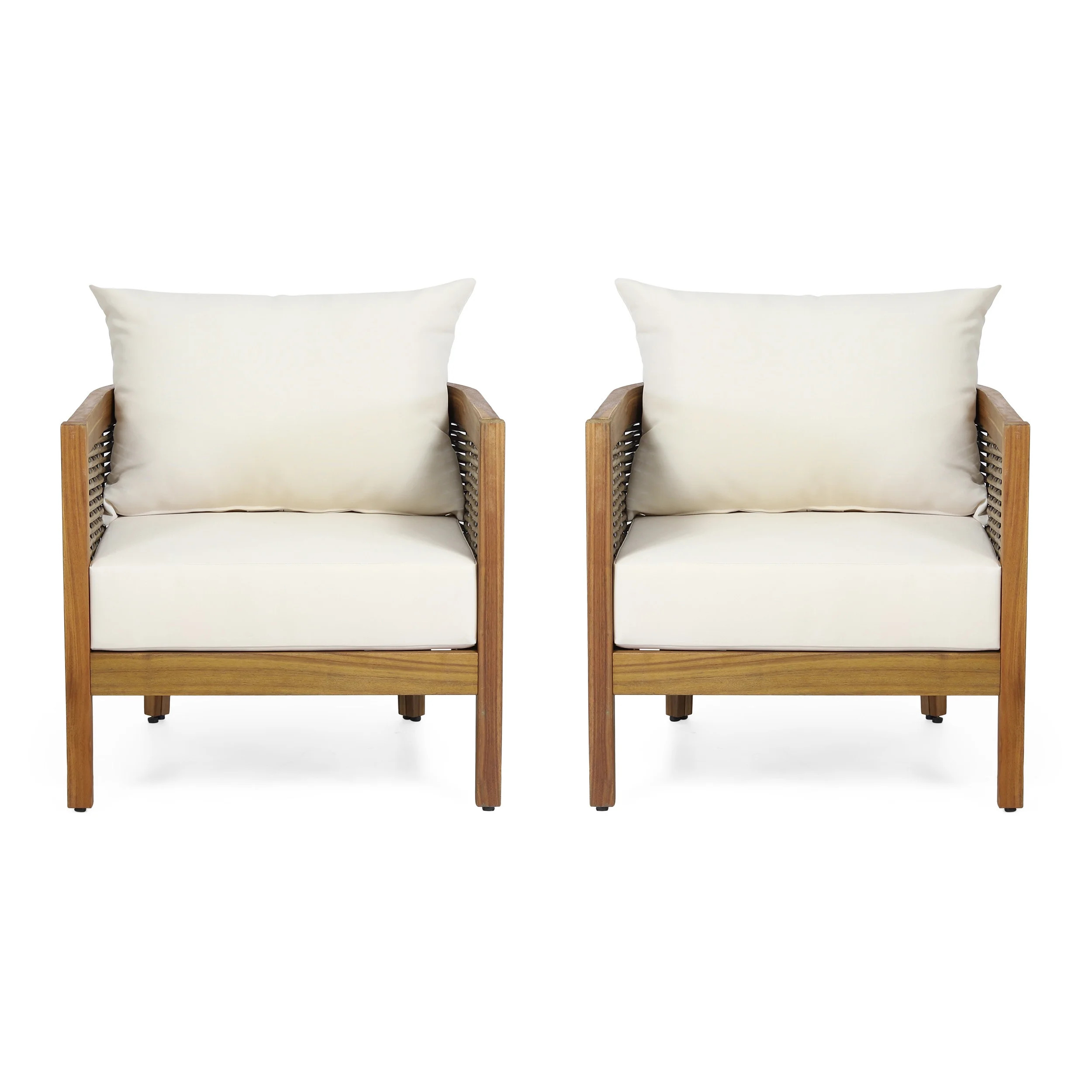 GDF Studio Morrow Cushioned Acacia Wood Outdoor Lounge Chair - Set of 2 - Beige | Walmart (US)
