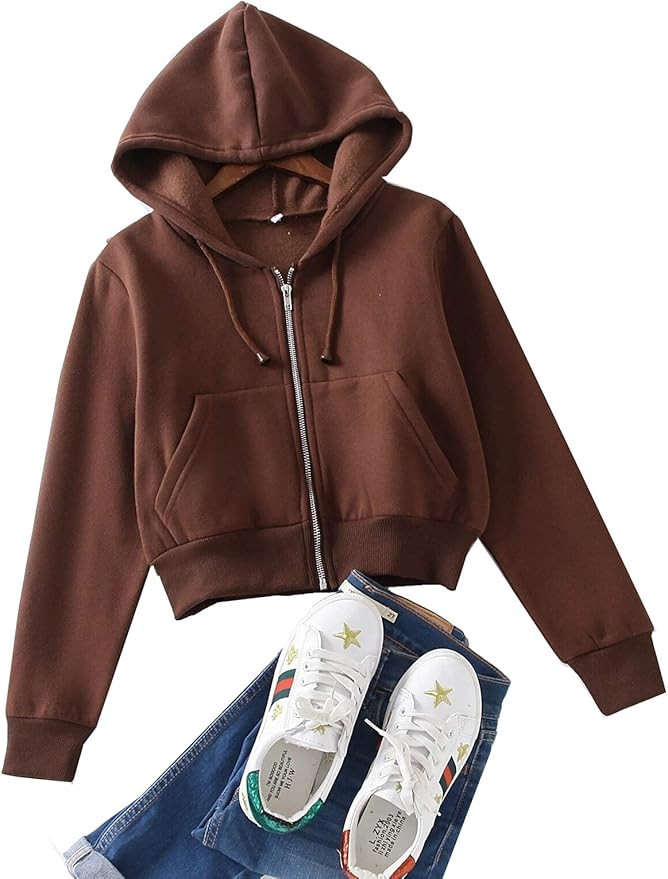 Floerns Women's Casual Long Sleeve Zip Up Cropped Hoodie Jacket with Pockets | Amazon (US)