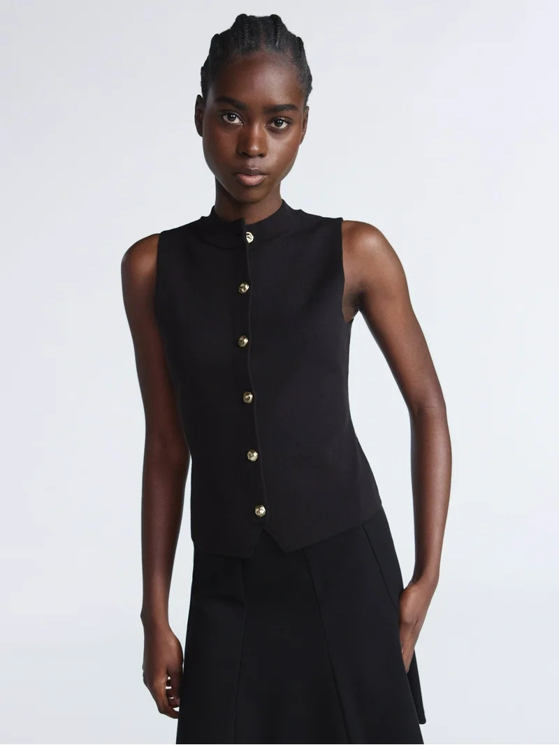 Scoop Women's and Women’s Plus Mockneck Sweater Vest with Gold Tone Buttons, Midweight, Sizes X... | Walmart (US)