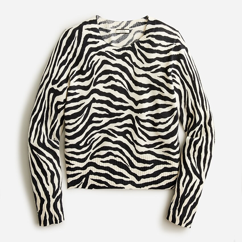 Cropped cashmere crewneck sweater in zebra stripe | J. Crew US