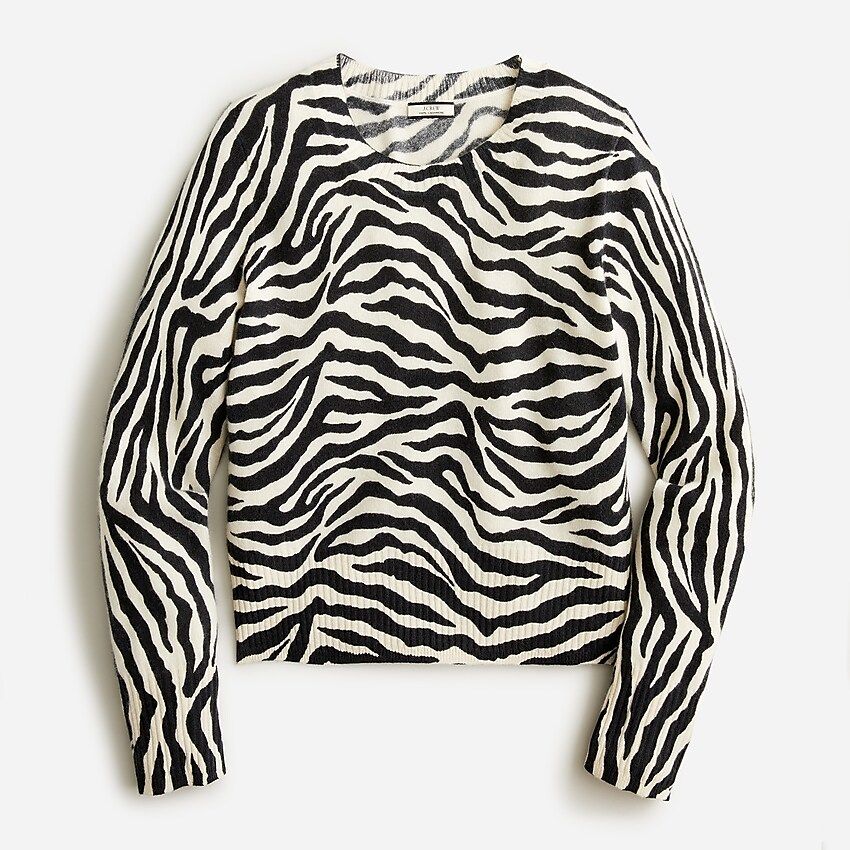 Cropped cashmere crewneck sweater in zebra stripe | J.Crew US