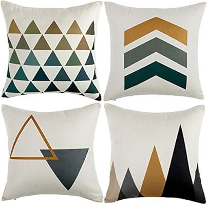 WLNUI Set of 4 Pillow Covers,18x18 Pillow Covers with Yellow/Gray Arrows Modern Simple Geometric ... | Amazon (US)