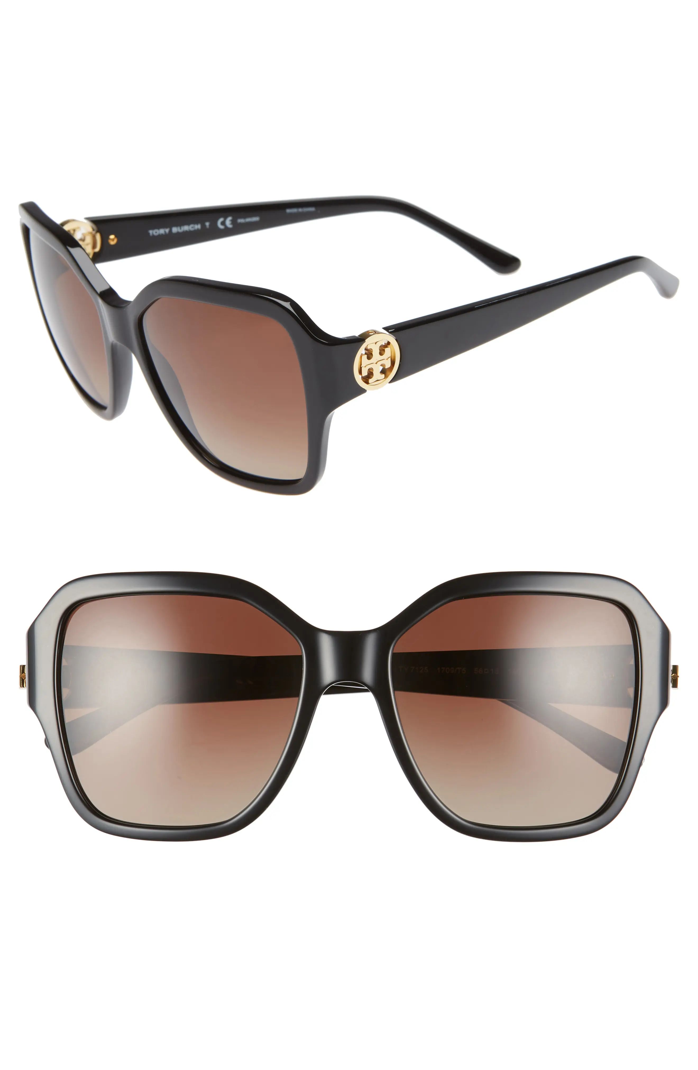 Women's Tory Burch Reva 56Mm Polarized Square Sunglasses - | Nordstrom