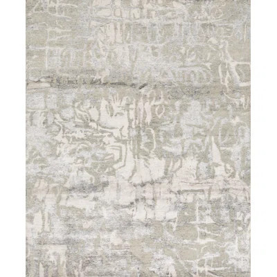 Hand-Knotted Viscose Area Rug in White/Gray | Wayfair North America