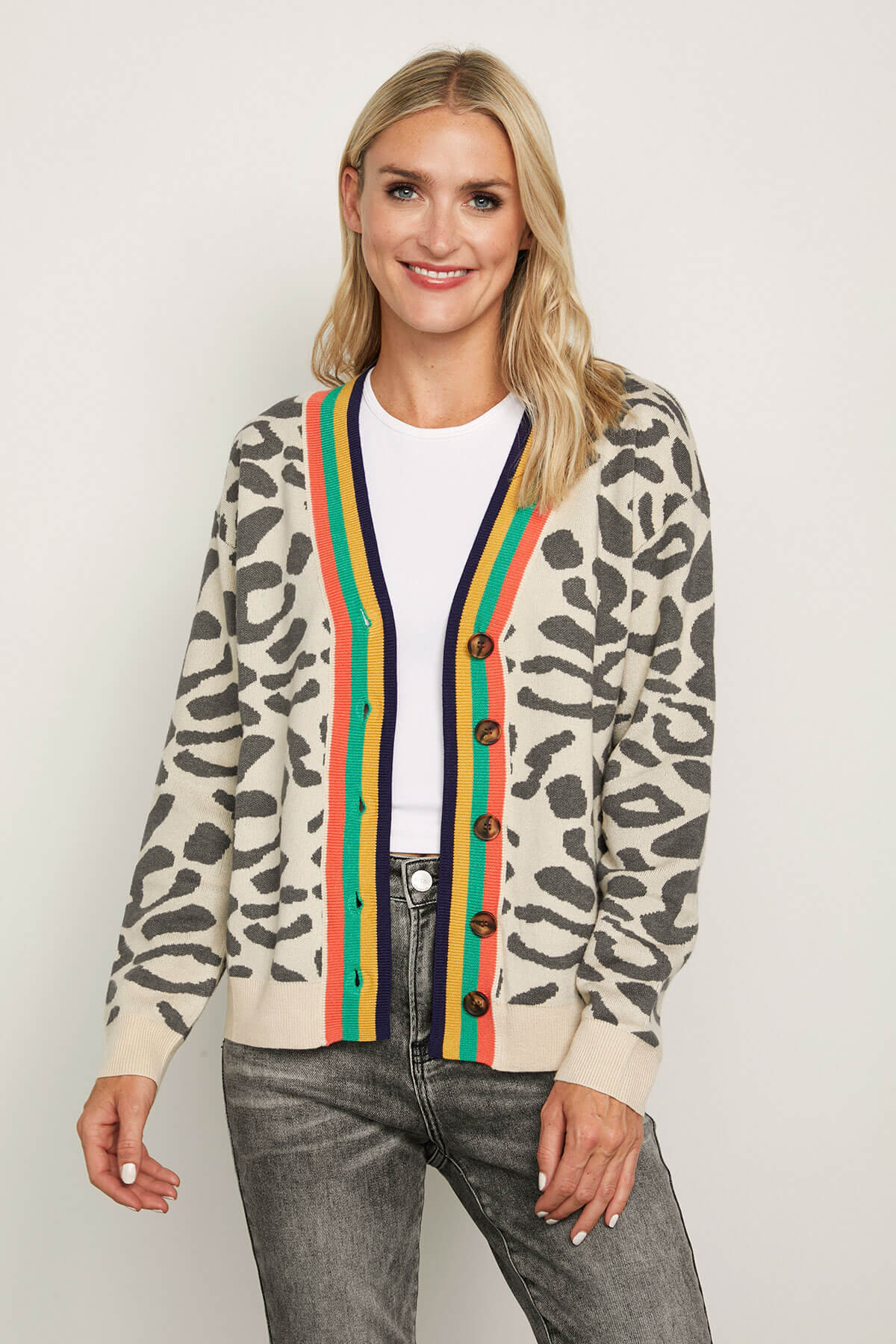 THML Leopard Print/Stripe Cardigan | Social Threads