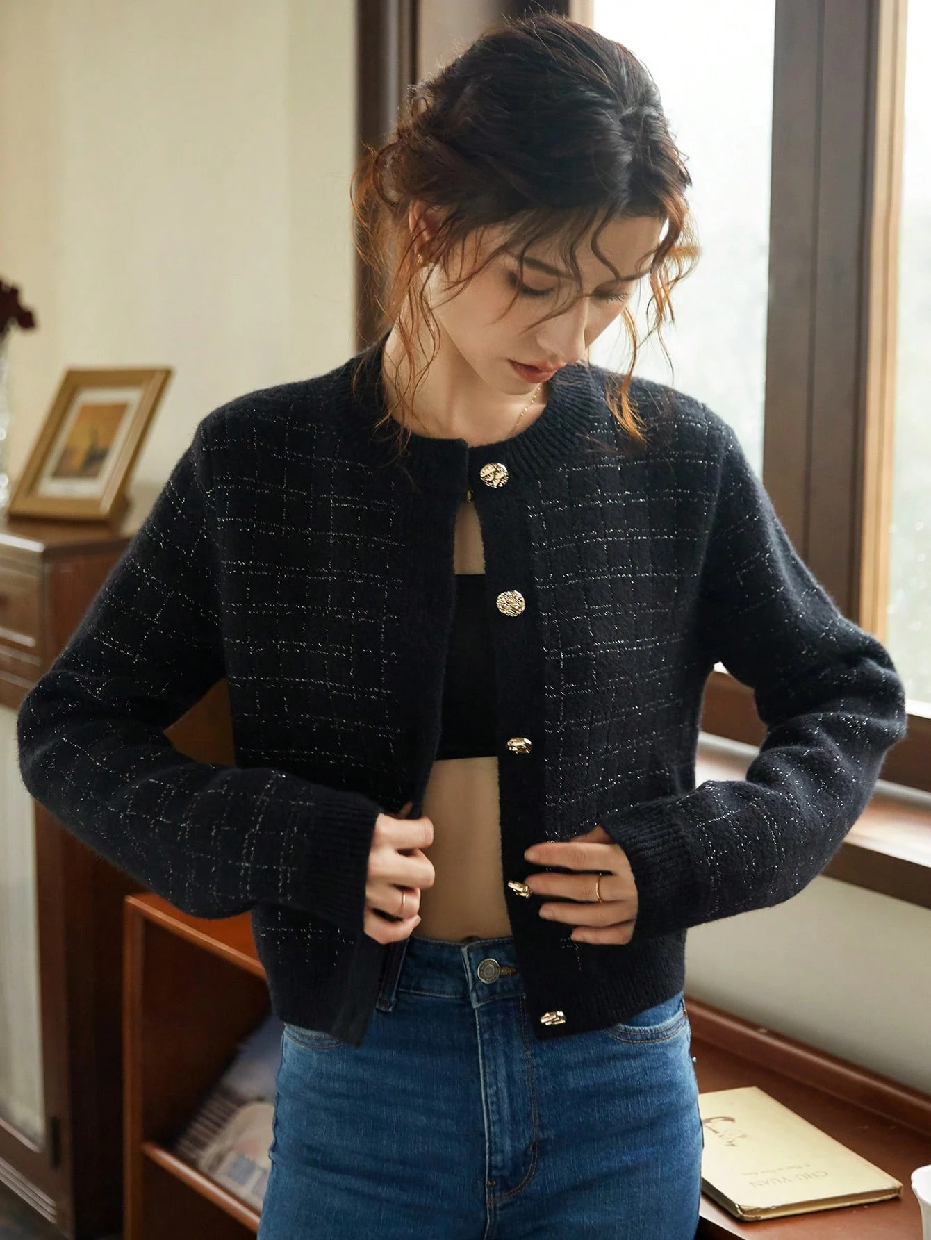 Knit Mix Solid Button Front Cardigan | SHEIN