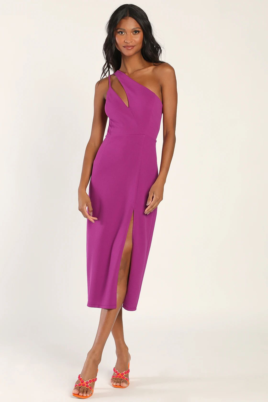 Flirtatious Features Purple One-Shoulder Midi Dress | Lulus (US)
