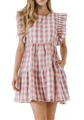 ENGLISH FACTORY Women's Gingham Mini Dress, Mauve, Small | Belk