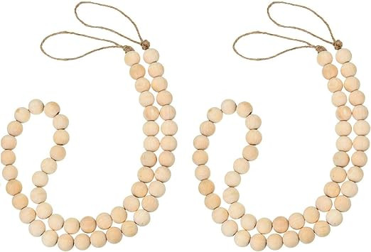 Jovitec 2 Pieces Wood Bead Farmhouse Garland Decoration Natural Rustic Wooden Beads String Prayer... | Amazon (US)