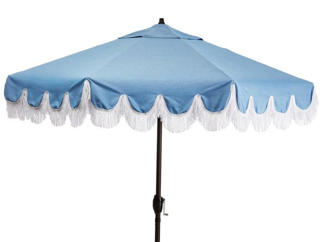 Phoebe Patio Umbrella, Ocean Blue/White | One Kings Lane