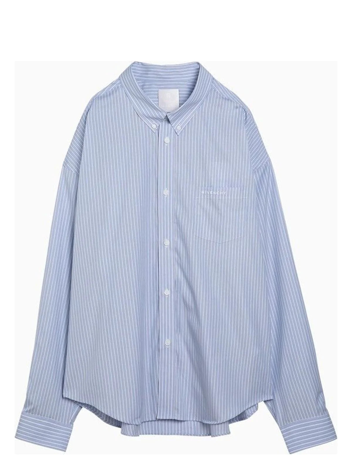 Givenchy Men's Blue Striped Cotton Button-Down Shirt in Light Blue | Size 40 CM | BM60ZW15F0 | LOZURI