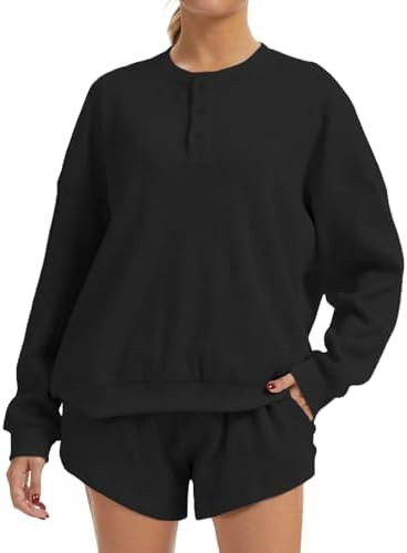 AnotherChill Women's Oversized Waffle Knit Lounge Set Long Sleeve Sweatshirt and High Waisted Sho... | Amazon (US)