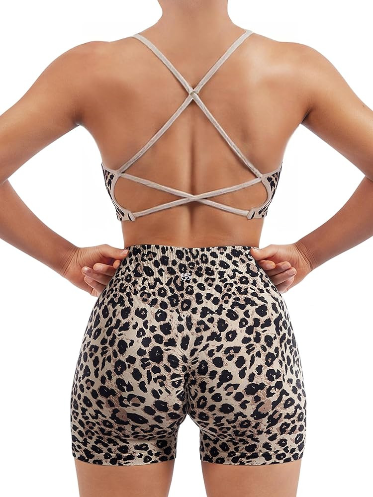 SUUKSESS Women Seamless Workout Sets Strappy Sports Bra High Waist Booty Shorts Outfits | Amazon (US)