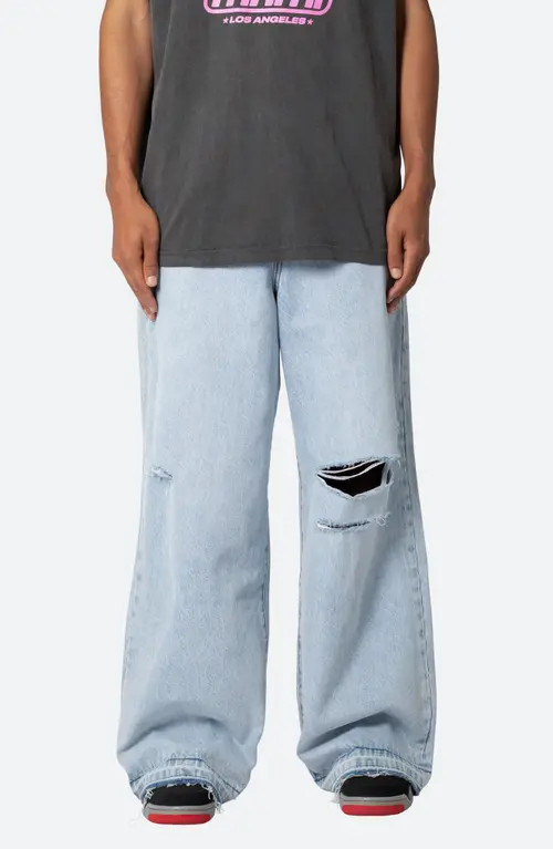 mnml Baggy Rave Ripped Wide Leg Jeans in Light Blue at Nordstrom, Size 32 | Nordstrom