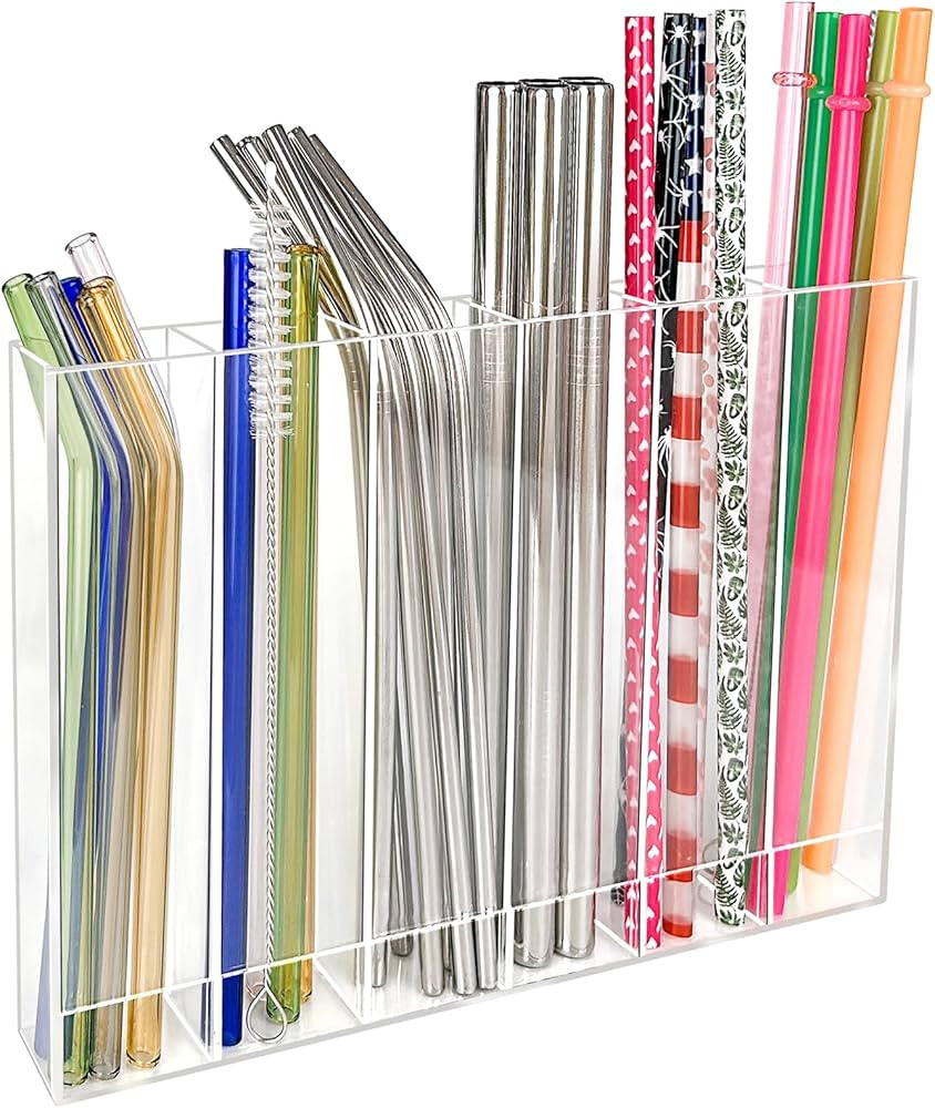 9.6\u201d Large Acrylic Straw Holder for Cabinet Door - 6 compartments, easy to clean, Reusable T... | Amazon (US)