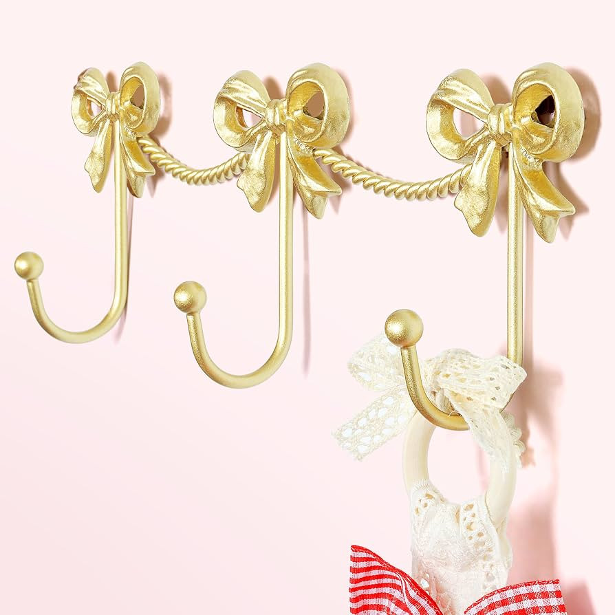 Gold Bow Hooks for Girls: Cute Triple Bows Hooks Metal | Amazon (US)
