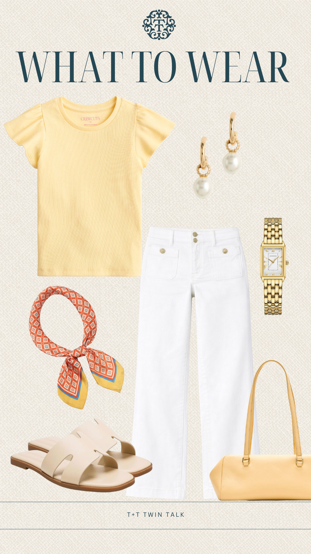T+T, what to wear! We paired this soft yellow top from J. Crew with a classic white denim for an easy look! we paired it with this scarf from amazon to tie in more color, as well as this bag from J. Crew that you will reach for all spring! 

 #LTKootd #LTKSeasonal #LTKOver40