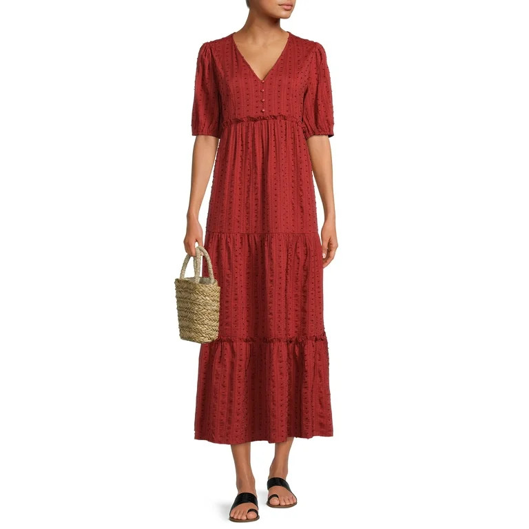 Time and Tru Women's Jacquard Maxi Dress with Short Sleeves - Walmart.com | Walmart (US)