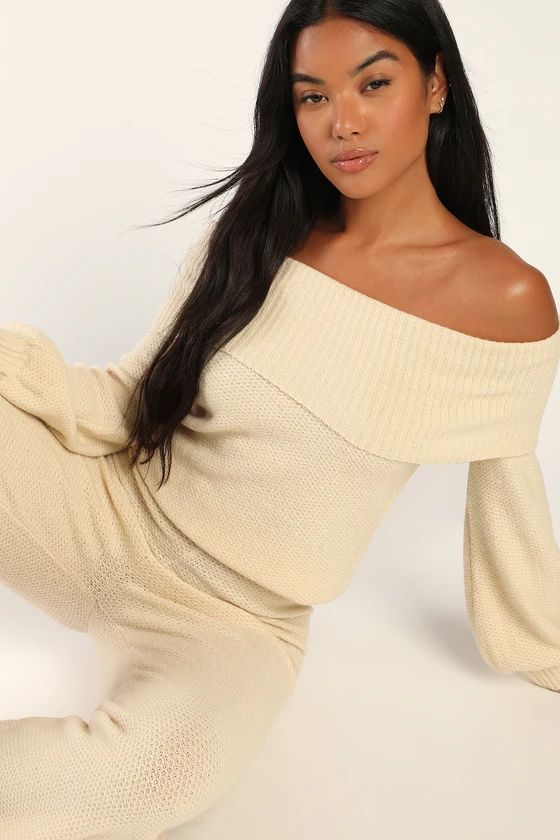 Cuddle Chic Ivory Knit Off-the-Shoulder Sweater Top | Lulus (US)