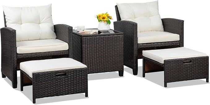 Shintenchi 5 Pieces Patio Furniture Set, Outdoor Wicker Patio Conversation Set with Ottoman, All ... | Amazon (US)