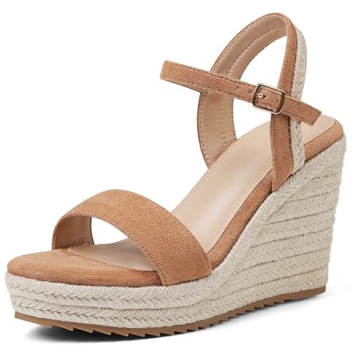 mikarka Women's Espadrille Wedge Sandals: Ankle Strap Platform Open Toe Wedges - Stylish High Heel Dressy Summer Wedges for Women, Inspired by Espadrilles Brown Suede Size 10 | Amazon (US)