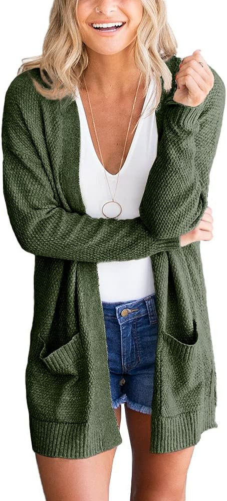 Goranbon Women's Cardigan Sweaters Open Front Long Sweater Knitted Coat with Pockets | Amazon (US)