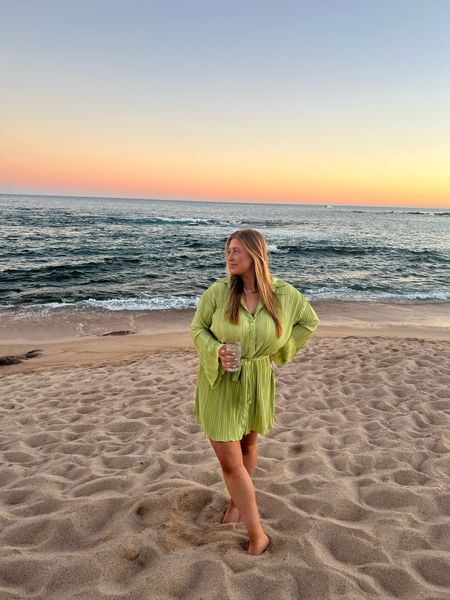 wearing a size L! 
I’d size down 1 💚 

beach welcome party dress, cabo mexico outfit, curvy girl outfit, vacation outfit, green dress, lime green dress, beach outfit 

#LTKtravel #LTKcurves #LTKunder50