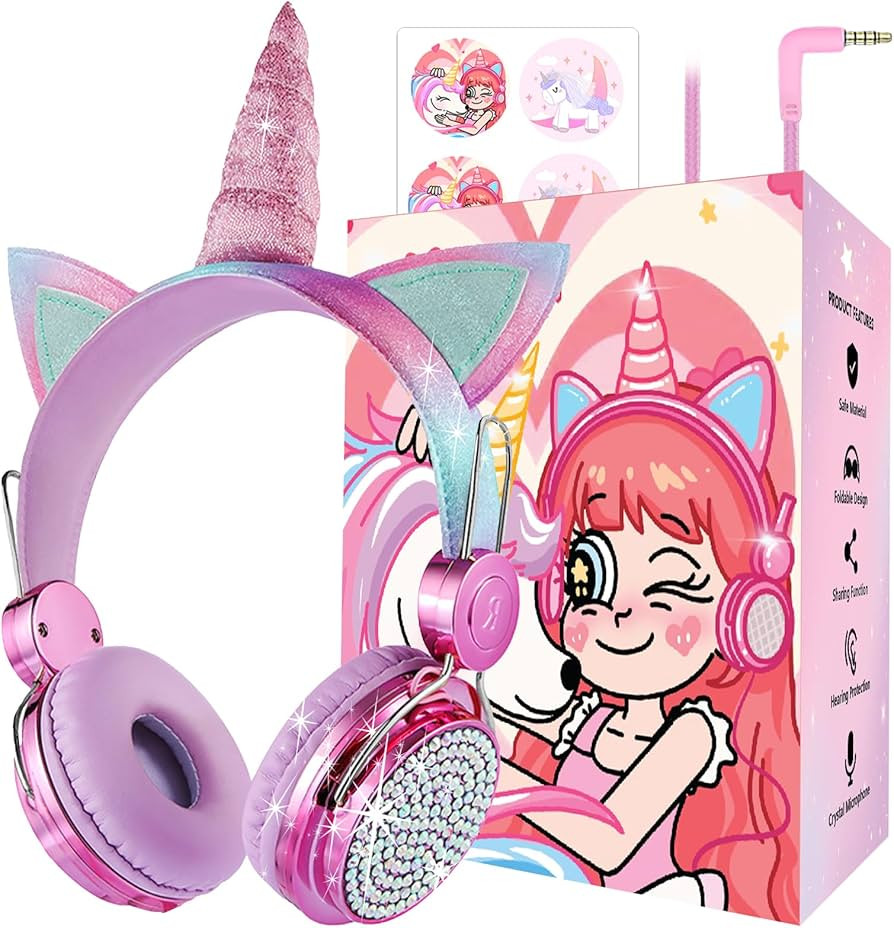 Kids Unicorns Headphones with Mic for School/Travel,95dB Volume Limited,Shareport,On/Over Ear Wir... | Amazon (US)