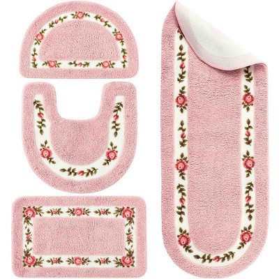 BAGOKIE 4 Piece Pink Floral Bathroom Rug Set | Target