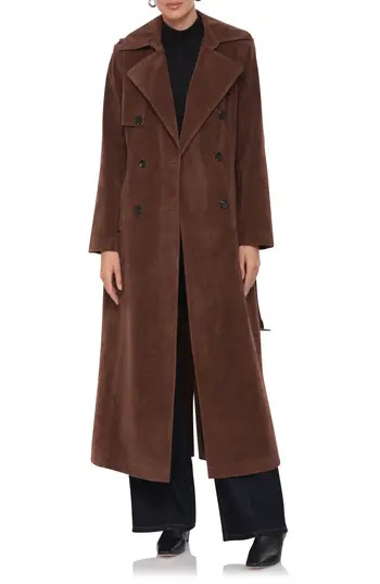 Avec Les Filles Faux Suede Double Breasted Maxi Trench Coat in Brunette at Nordstrom Rack, Size Medium | Nordstrom Rack