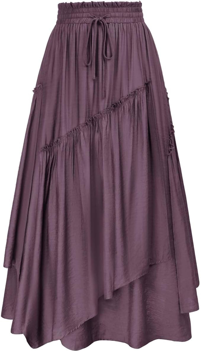 Scarlet Darkness Women Renaissance Layered Long Skirt Elastic High Waist Tiered Skirt with Pocket... | Amazon (US)