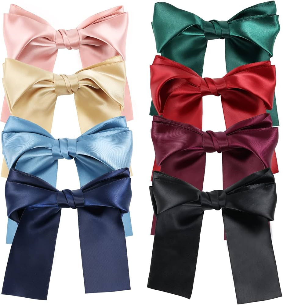 Lawie 8 Pack 6 Inch Long Hair Ribbon Bow Alligator Clips Barrettes for Girls, Bowknot Satin Bows ... | Amazon (US)
